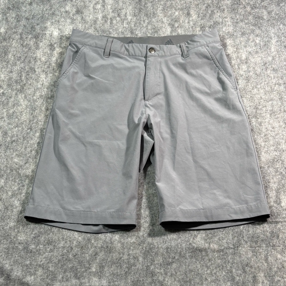 Adidas Mens Gray PrimeGreen Flat Front 10in Inseam Shorts Size 30 - Picture 1 of 14